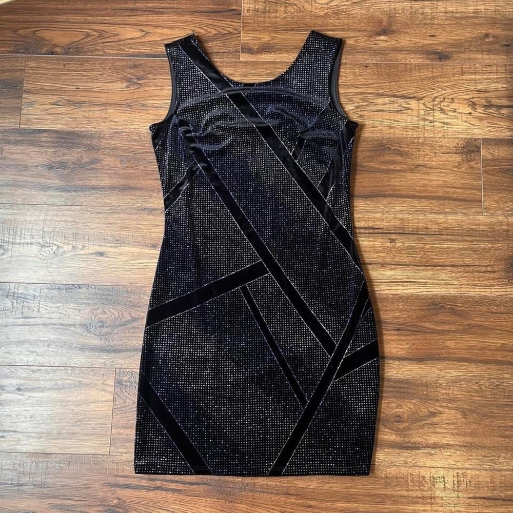 Black Velvet Bodycon Dress Rhinestone Sparkle Geometric Women S Y2K Glam Party‎